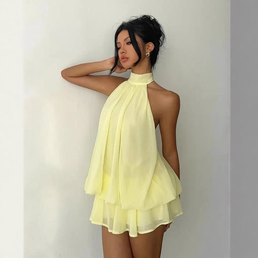 The Capri Halter Tie-Back Mini Dress