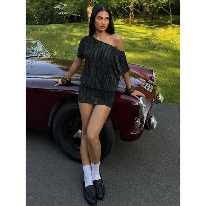 Asymmetrical Neck Tie Hollow-Out Back Short Dress