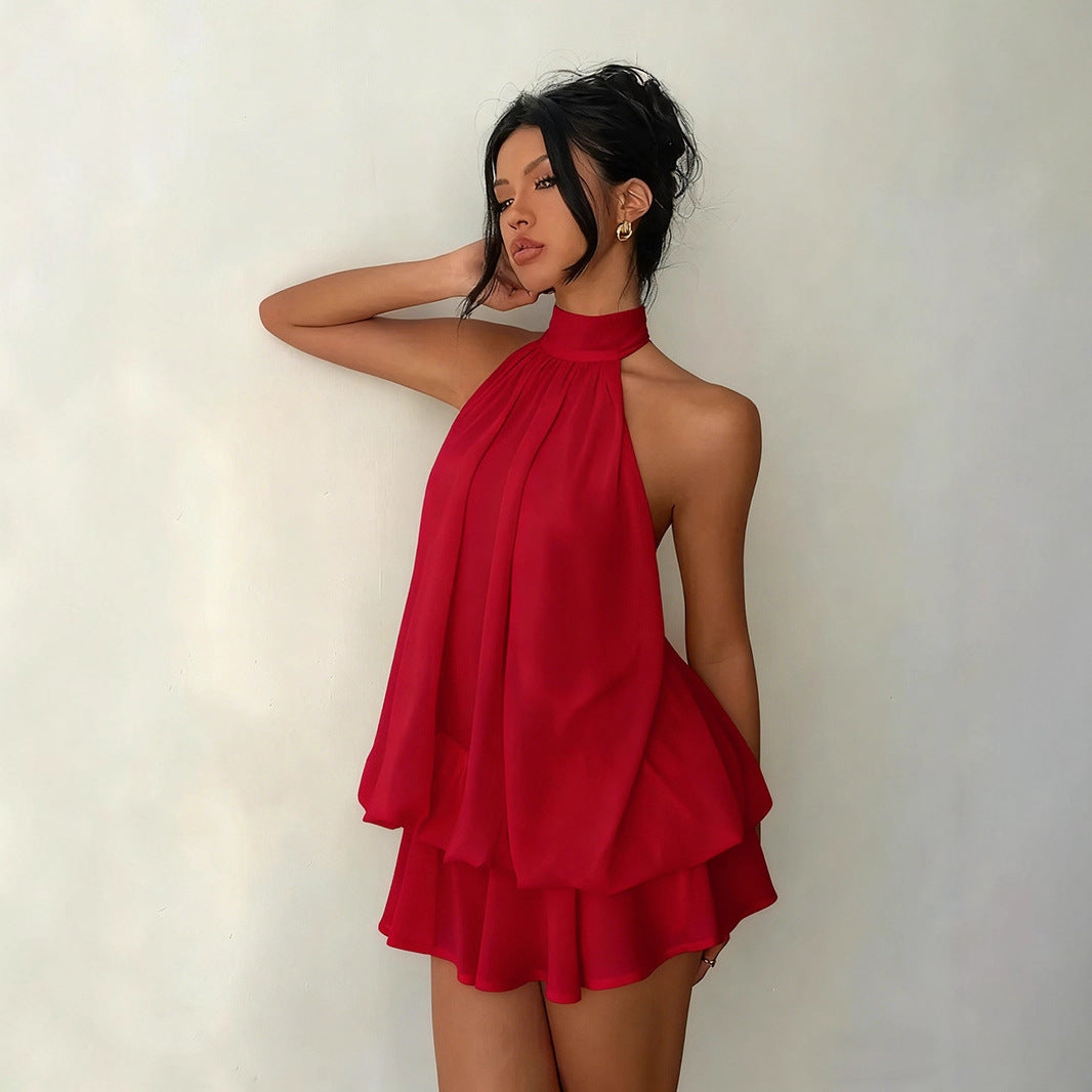The Capri Halter Tie-Back Mini Dress
