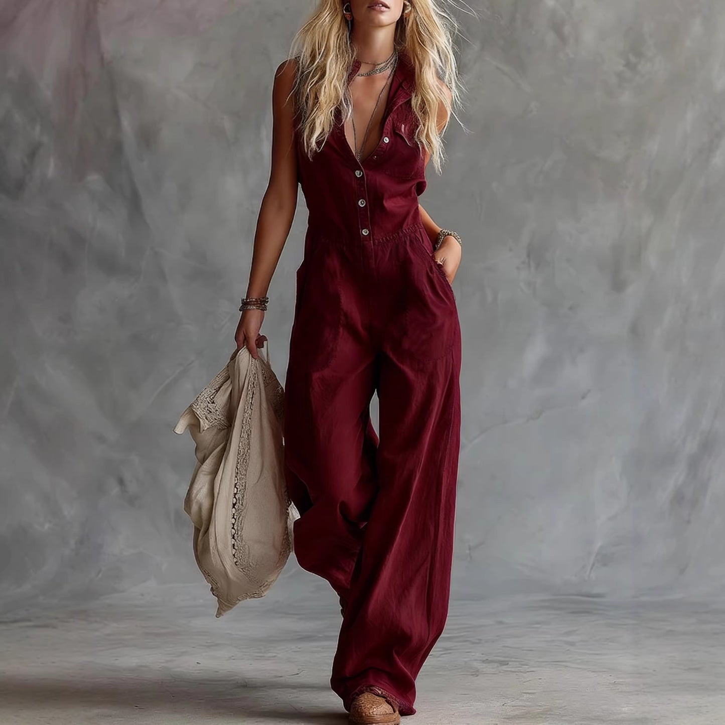The Santorini Linen V-Neck Jumpsuit