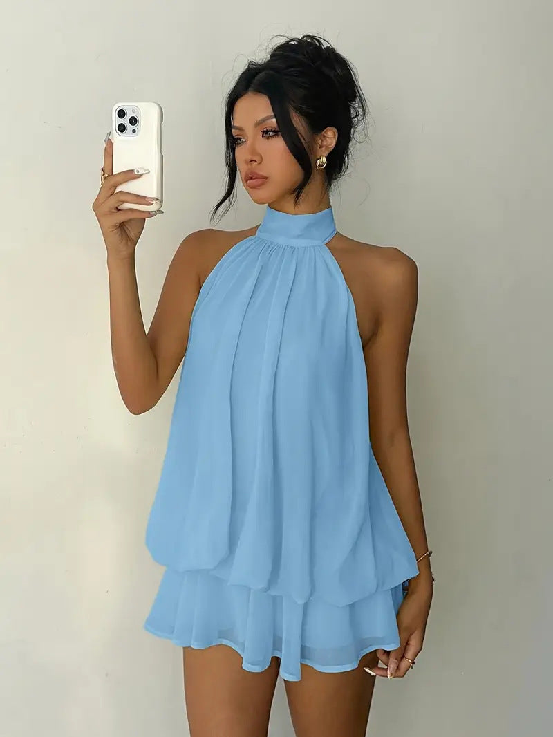 The Capri Halter Tie-Back Mini Dress