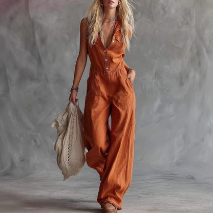 The Santorini Linen V-Neck Jumpsuit