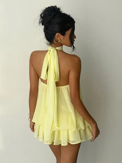 The Capri Halter Tie-Back Mini Dress