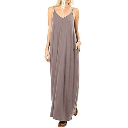 Womens Sling Backless Maxi Dress with Pockets